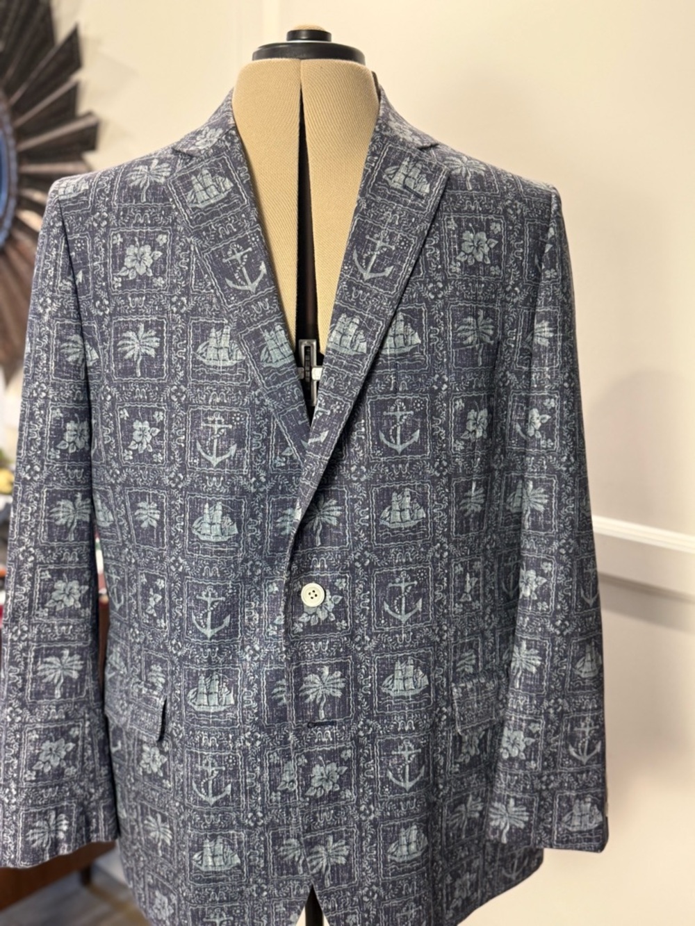 Brooks Brothers Reyn Spooner Navy & Light Blue Hawaiian Patterned Men's Blazer